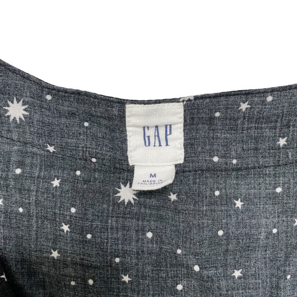 GAP Black Celestial Rayon Long Sleeve Wrap Top Size Medium Womens Stars Dot - Picture 7 of 12